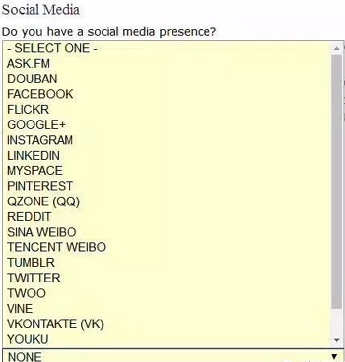 美國(guó)簽證社交媒體選項(xiàng) 移民美國(guó)